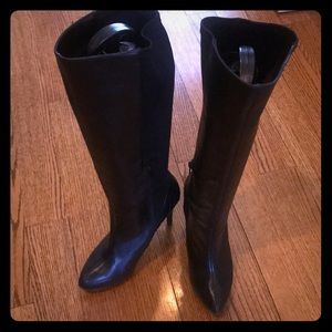 Black leather heeled boots
